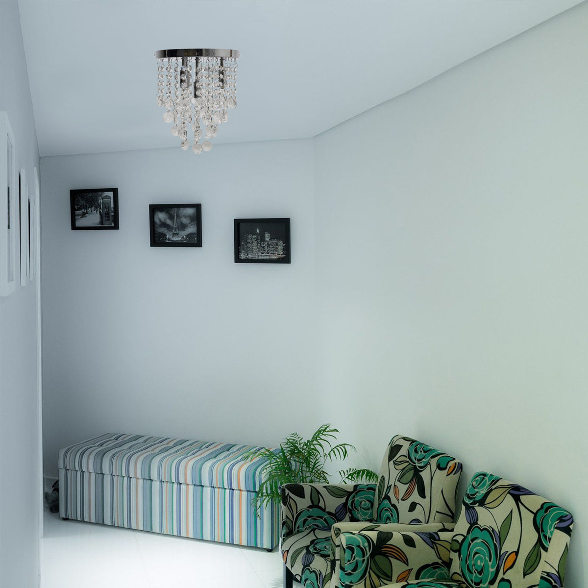 CGC ELORA Chrome Luxury Beaded Flush Ceiling Light Chandelier
