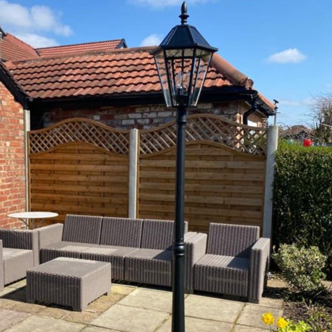 Our London 2.3 metre post combines traditional-design with modern durability for a garden light that won't let you down. Made with high quality robust die cast aluminium in a black finish, with clear glass panes, it will add a beautiful look to your outside spaces. Use it to illuminate front or back gardens, for warm and ambient lighting that welcomes you home, whatever the weather