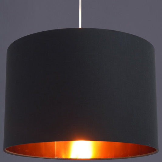 CGC Luxury Black & Inner Gold Cotton Round Easy Fit Lamp Shade Media