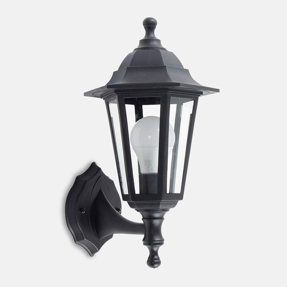 Our Orla black wall mounted traditional outdoor wall lantern light would look perfect in a modern or more traditional home design. Outside wall lights can provide atmospheric light in your garden, at the front door or on the terrace as well as a great security solution. It is designed for durability and longevity with its robust material producing a fully weatherproof and water resistant light fitting.