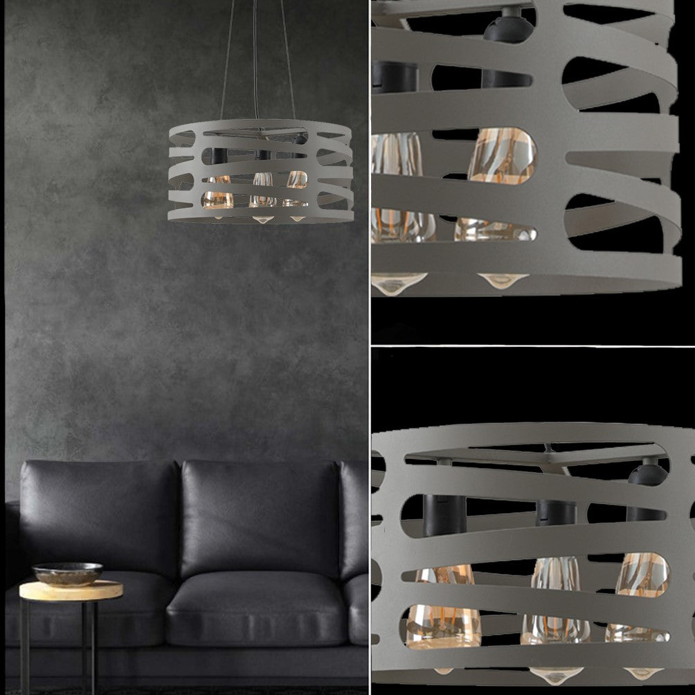 Our Marissa pendant ceiling Light is a strikingly beautiful fitting modern and contemporary in its appearance. This pendant light is constructed from a grey metal circular shade with laser cut outs and comes complete with a black adjustable cord and matching ceiling rose. When lit this light creates something spectacular as the light shines through the cut out shapes. 