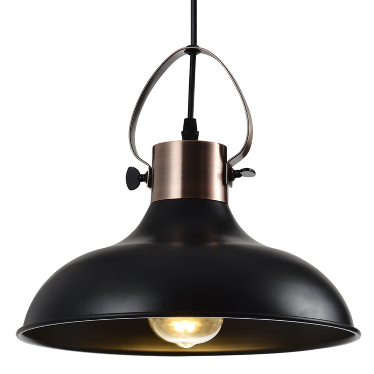 Our popular Wanda ceiling light, comes in a signature dome shape with contrasting top. It is height-adjustable at the point of installation so you can position it to your exact requirements. One E27 bulb is required and as it enhances such a warm and inviting glow, would look great above kitchen islands, dining tables or as main light fitting in any room.