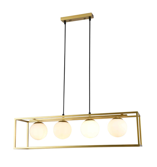 CGC AMELIE Gold Rectangular Ceiling Light with Four Pearl Balls
