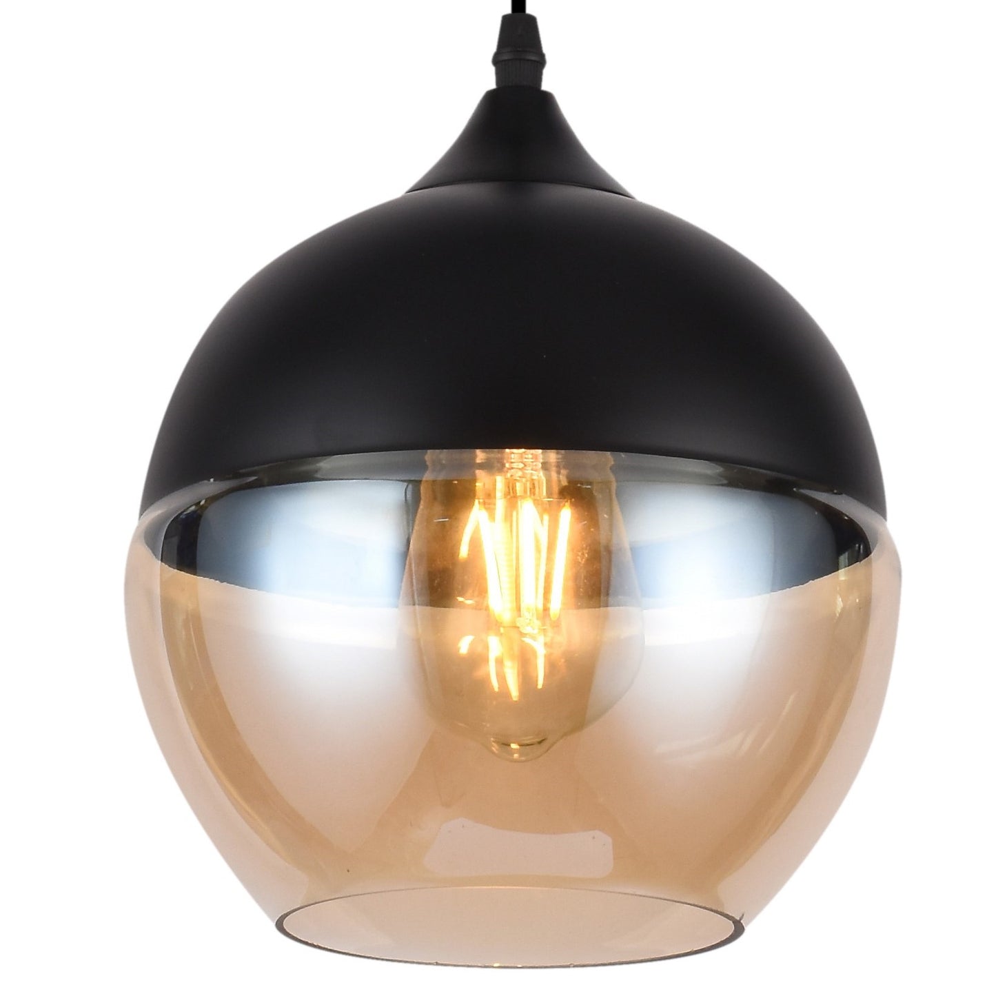 CGC LENDER Black with Gold Smoked Glass Round Globe Pendant Ceiling Light