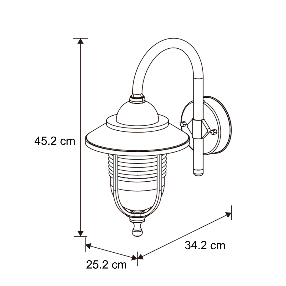 The Jemima black fisherman hooked outdoor wall lantern light is constructed of polycarbonate and features an attractive design inspired by traditional lighting styles. This lantern wall light is a great choice for illuminating doorways and porches, creating a warm and inviting look and a safe environment. With an IP44 safety rating, the Jemima garden wall light is suitable for mounting on outdoor walls.