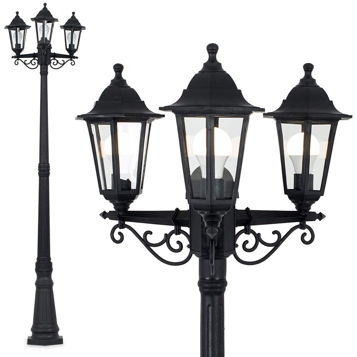 Our Edna triple lantern delivers on style and durability and is a smart choice for your exterior lighting. With its black polycarbonate construction teamed with clear polycarbonate panes, this lantern is hardwearing and rust and weatherproof. Built for life outdoors, it has an IP44 rating which means it can withstand the harshest of weather conditions. For sophisticated yet robust outdoor lighting