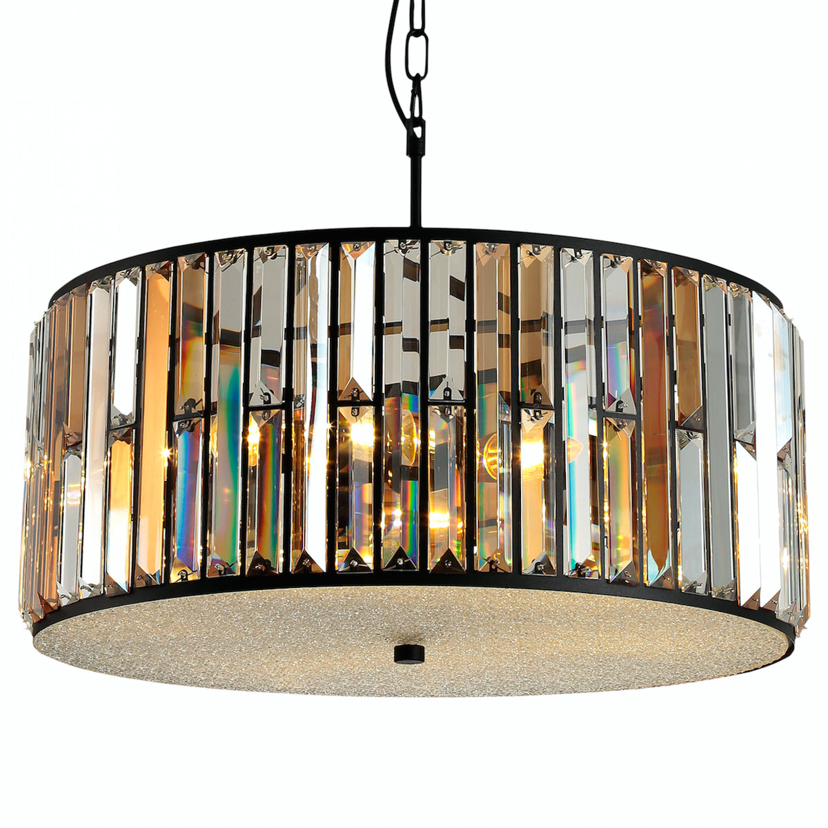 Looking for something that little more extravagant that will give your room the touch of luxury that it really deserves. Our Amber Crystal ceiling pendant light does just that with its bronze, brown and silver glass crystals in a round design and complemented with a black metal adjustable chain creating something truly spectacular.