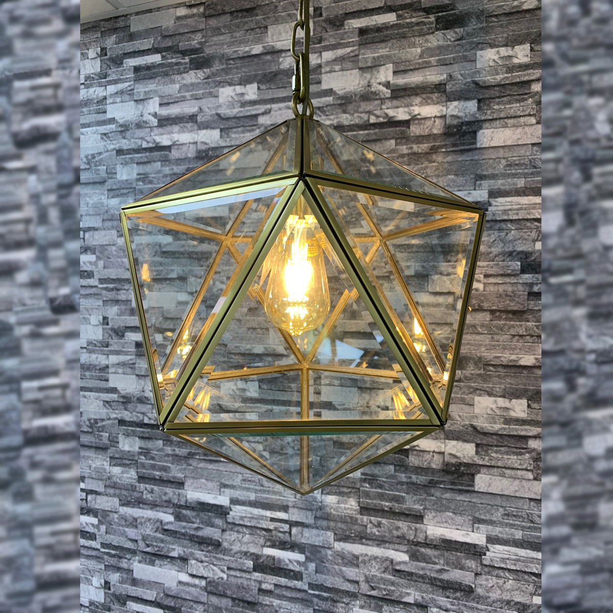 CGC REYNA Hexagon Brass & Glass Pendant Light