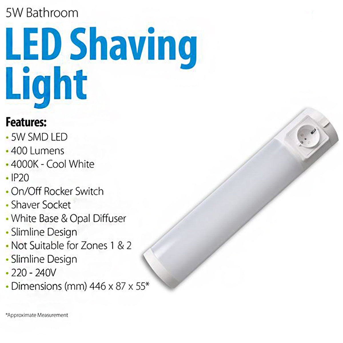 CGC LENA White LED Shaver Cool White Light With Shaver Socket