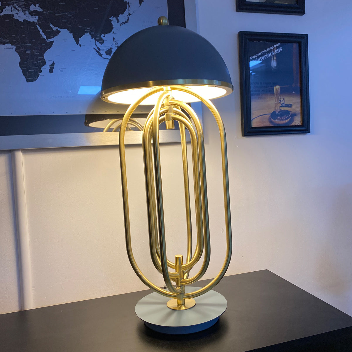 CGC RHONDA Gold & Grey Art Deco Style Table Lamp