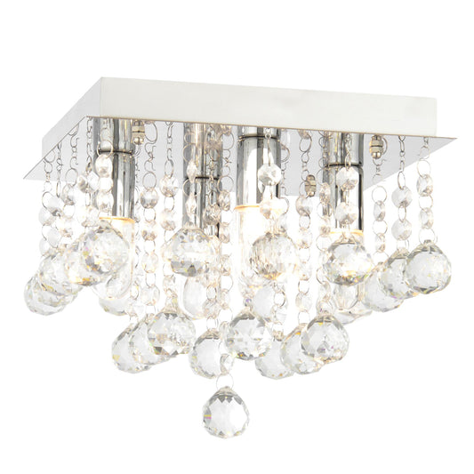 CGC GISELLE Chrome With Crystal Droplet Square Ceiling Light