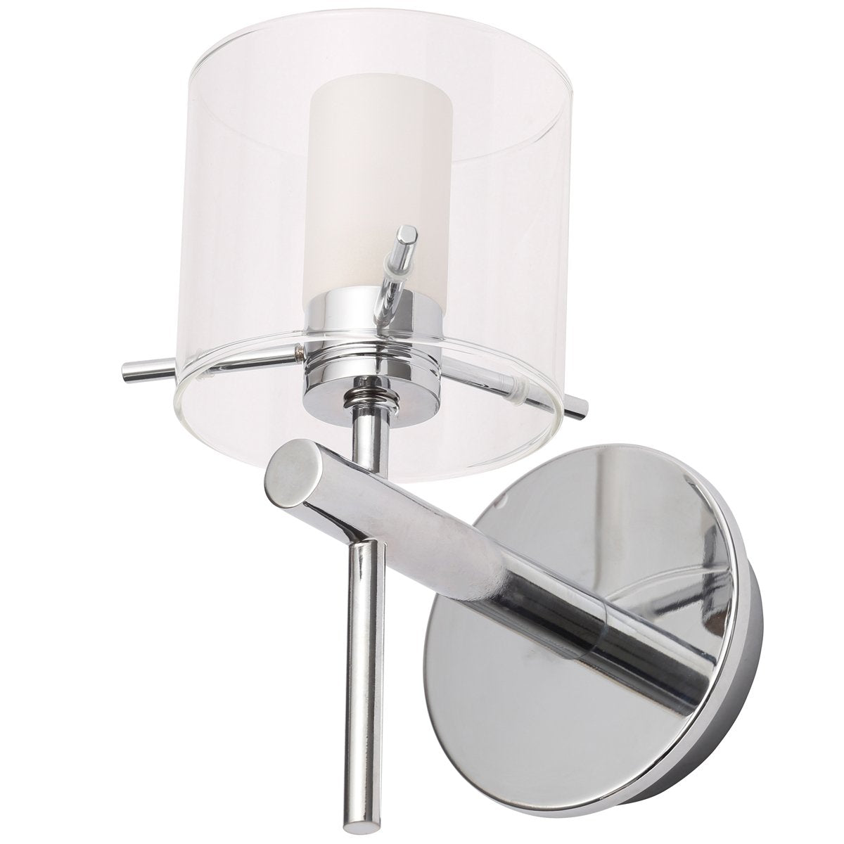 Add a contemporary feature to your interior with this single bulb wall light. The shade is artistically designed in clear glass, for a contemporary take on a classic design. Ceiling rose and fittings are available in an antique brass or a polished chrome finish.