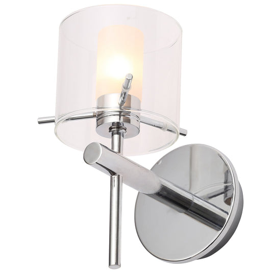 Add a contemporary feature to your interior with this single bulb wall light. The shade is artistically designed in clear glass, for a contemporary take on a classic design. Ceiling rose and fittings are available in an antique brass or a polished chrome finish.