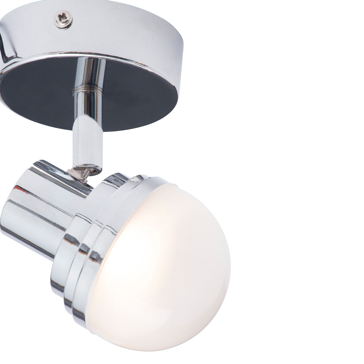 Our Aurora round globe wall light is a stylish light fitting ideal for the modern home and can be used in the bathroom. It features a chrome round ceiling plate and a globe opal glass shade mounted on a chrome arm.