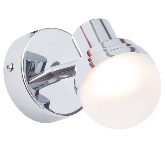 Our Aurora round globe wall light is a stylish light fitting ideal for the modern home and can be used in the bathroom. It features a chrome round ceiling plate and a globe opal glass shade mounted on a chrome arm.