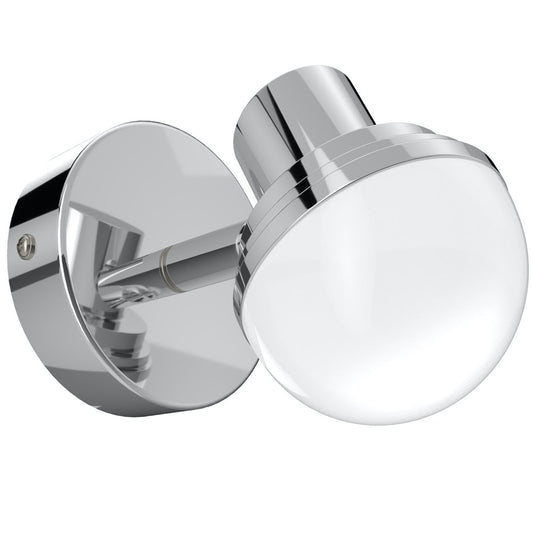 Our Aurora round globe wall light is a stylish light fitting ideal for the modern home and can be used in the bathroom. It features a chrome round ceiling plate and a globe opal glass shade mounted on a chrome arm.