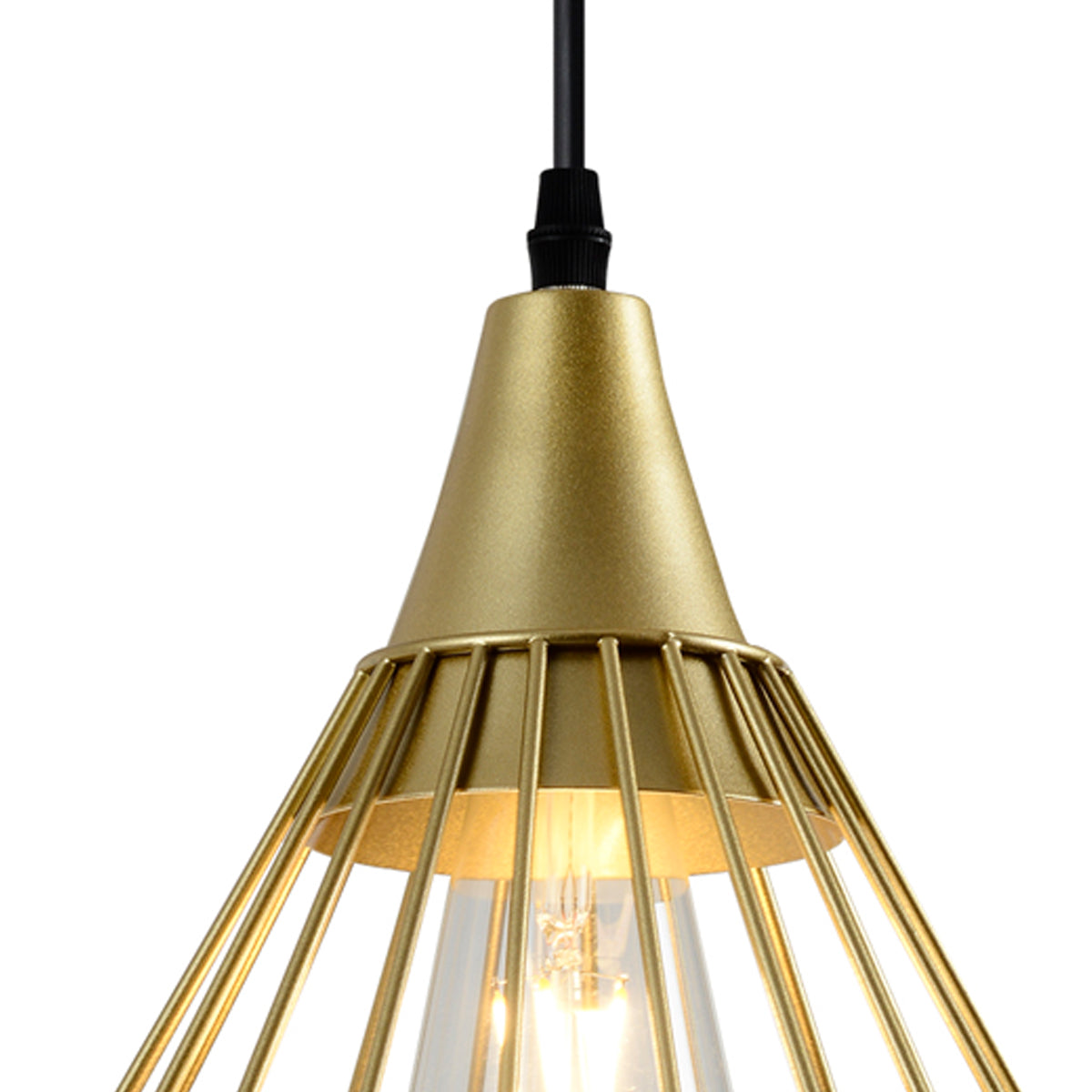 This classic light fitting a with large gold metal shade will perfectly fit into most home arrangements. The bulb hidden in a metal lampshade gives a very interesting visual effect when the light is turned on and the wires can be adjusted to your desired height.
