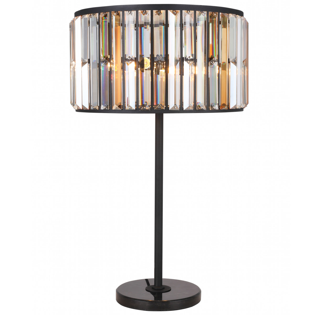 Looking for something that little more extravagant that will give your room the touch of luxury that it really deserves. Our Amber Crystal table lamp does just that with its bronze, brown and silver glass crystals in a round design and complemented with a black metal and marble stand creating something truly spectacular.