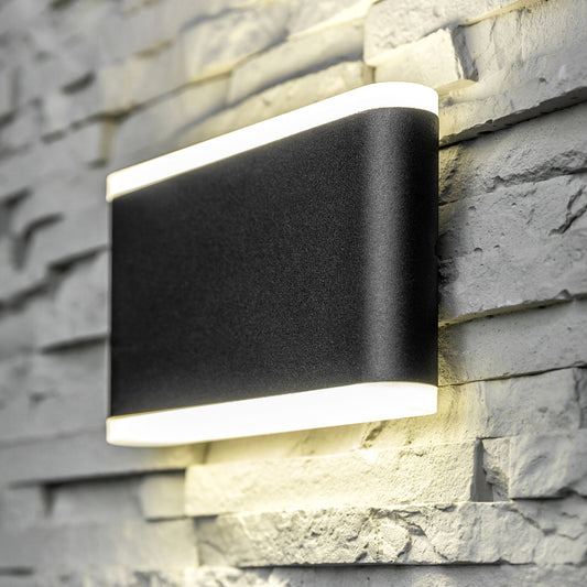 Our Emilia black aluminium outdoor wall mounted rectangle outdoor light with built in LED's would look perfect in a modern or more traditional home design. Outside wall lights can provide atmospheric light in your garden, at the front door or on the terrace as well as a great security solution. It is designed for durability and longevity with its robust material producing a fully weatherproof and water resistant light fitting.