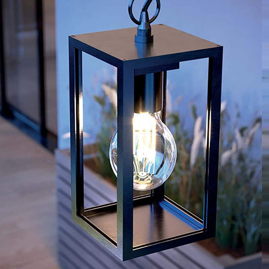 This industrial style outdoor light is made from an aluminium body with powder coated black finish and clear glass panes. Easy to install, and also suitable for installation outdoors and indoors, the chain is adjustable and can be fixed to your chosen height at the time of installation. This robust construction and easy set-up make it one of the most popular choices for outdoor lighting. Enjoy a reliable and luxurious lantern-style light option for any setting.