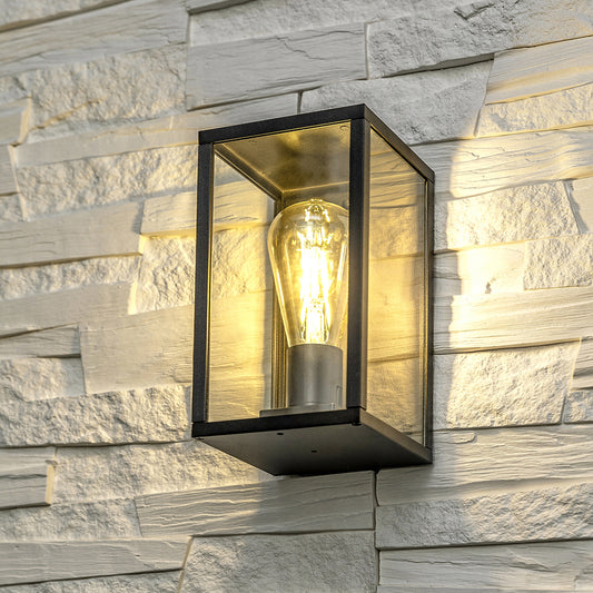 A modern take on a traditional design outdoor wall light perfect for adding style and security The traditional front-door lantern has had a modern make over in the form of our Scarlett Wall Light with its square glass windows a striking matt black finish this is sure to add an statement to any wall 