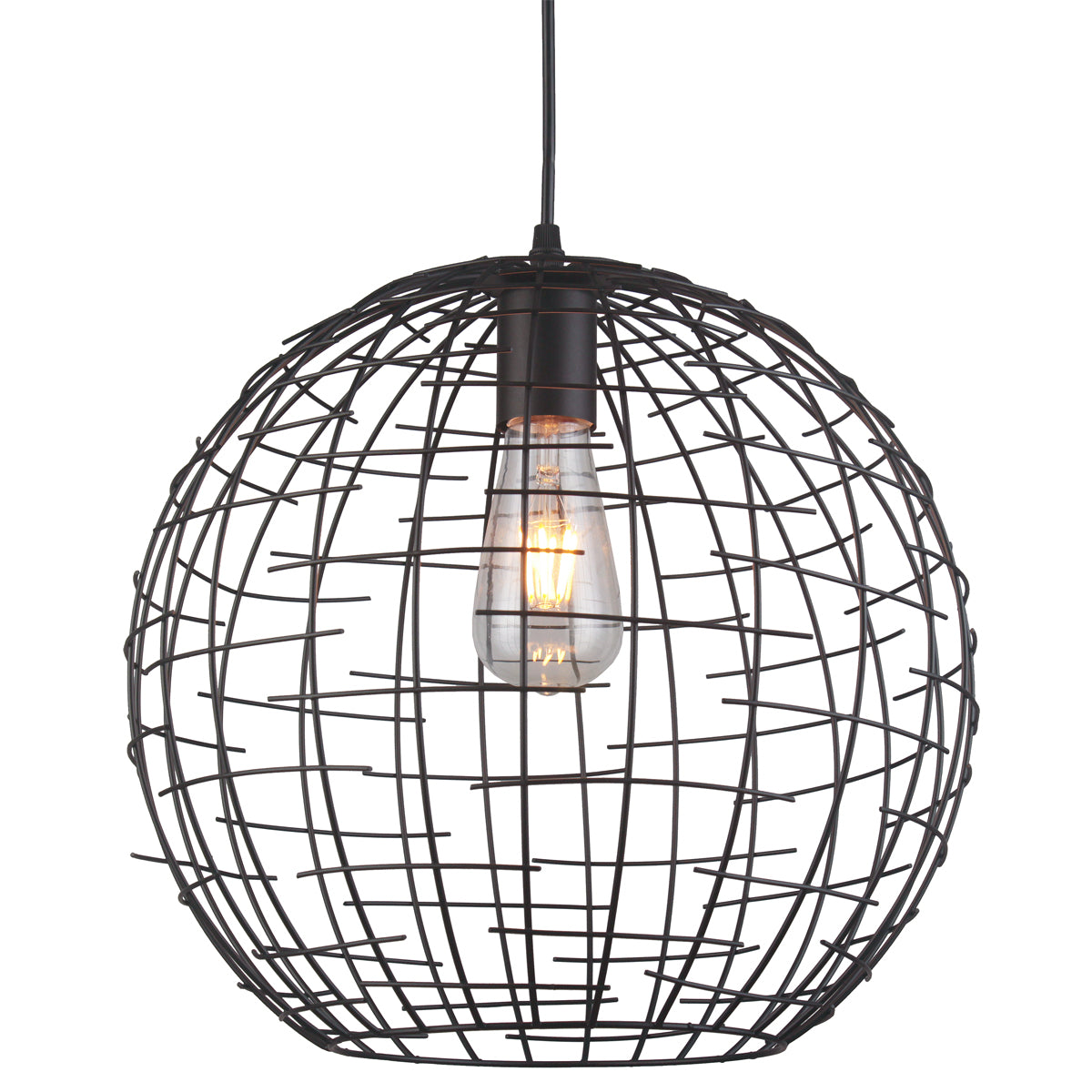 Our Edward pendant light features a round caged shade finished in matt black. A modern take on the vintage cage style that looks fantastic when teamed with a filament style lamp. Comes as a complete light fitting and the height can be adjusted at the time of fitting.
