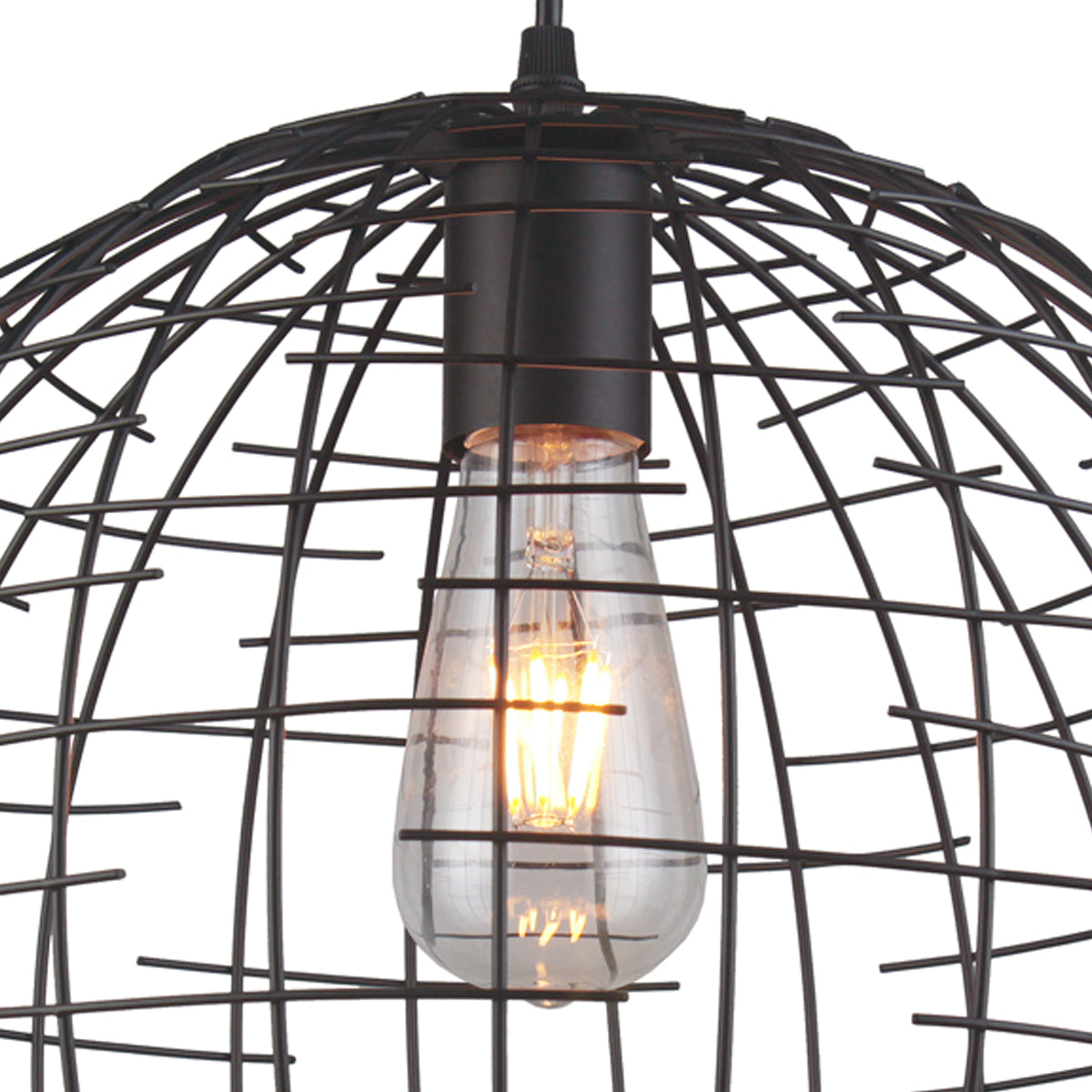 Our Edward pendant light features a round caged shade finished in matt black. A modern take on the vintage cage style that looks fantastic when teamed with a filament style lamp. Comes as a complete light fitting and the height can be adjusted at the time of fitting.