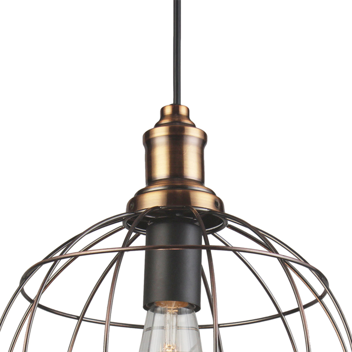 Our Edward pendant light features a round caged shade finished in brass. A modern take on the vintage cage style that looks fantastic when teamed with a filament style lamp. Comes as a complete light fitting and the height can be adjusted at the time of fitting.