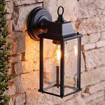 CGC FREYA Black Coach Lantern Wall Light with Bevelled Glass