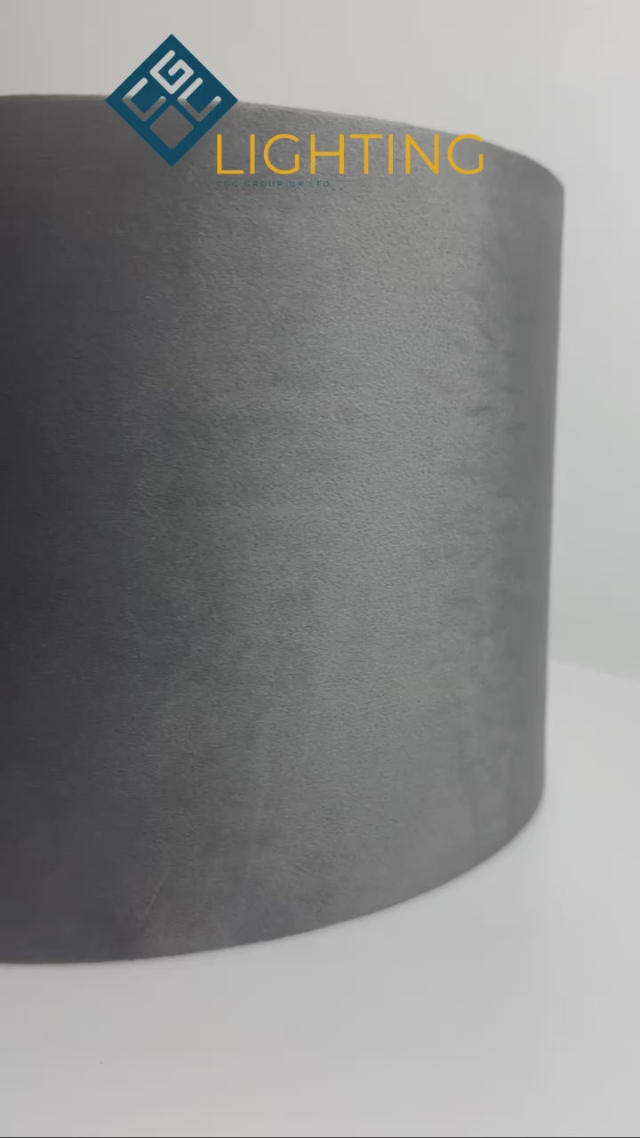 Load video: CGC NILA Luxury Grey Velvet &amp; Silver Inner Round Pendant Drum Lamp Shade
