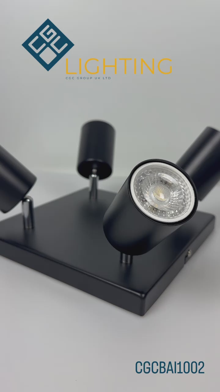 Light up your room with our Jack 4 light square spotlight plate, with 4 adjustable light heads allowing you to efficiently provide your space with personalised task lighting to resolve all your lighting needs. Finished in black, this retro inspired ceiling light adds a warm touch of colour to your room, creating the perfect accent lighting feature