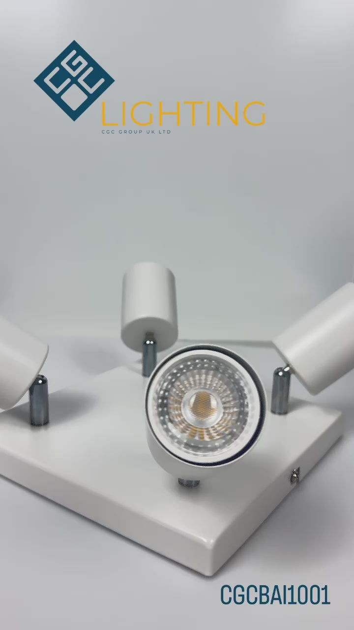 Load video: CGC JACK Square White Four Head GU10 Ceiling Spot Light