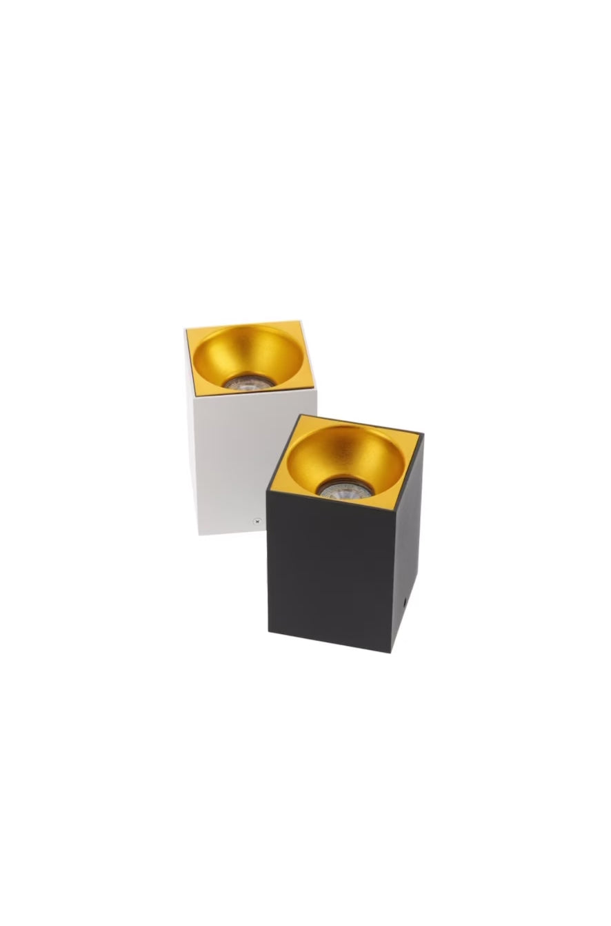 Load video: CGC SANDRA Black Square Single Spotlight With Gold Reflector