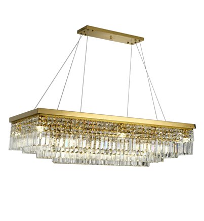 CGC KAROLINA Large Gold and Crystal Luxury Ceiling Light Rectangular Pendant Adjustable Height and Flush Mount