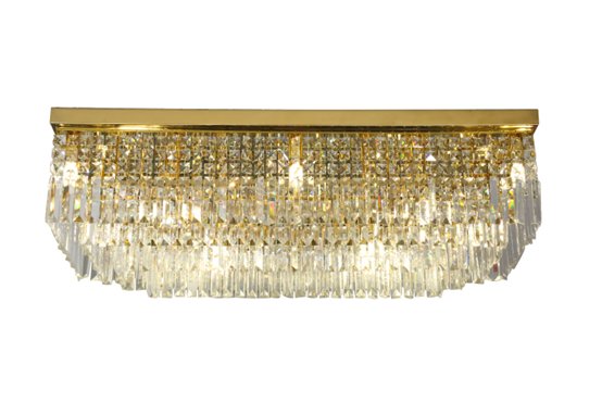 CGC KAROLINA Large Gold and Crystal Luxury Ceiling Light Rectangular Pendant Adjustable Height and Flush Mount