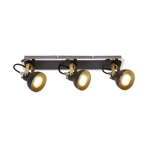 CGC SAFF Three Head Black Adjustable Wall Ceiling Light With Gold & Chrome Detail