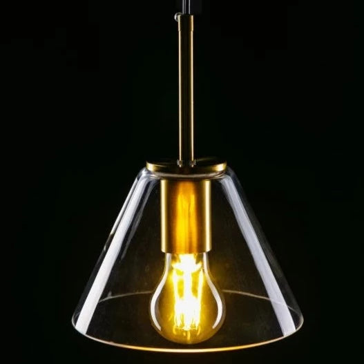 Our Cree pendant light is a stylish addition suitable for every room, its  gold glass conical  body with matching gold ceiling rose and cable creates an amazing feature on any ceiling and gives a golden finish that warms up the room . The lamp looks great with a filament light bulb, especially in industrial and modern interiors
