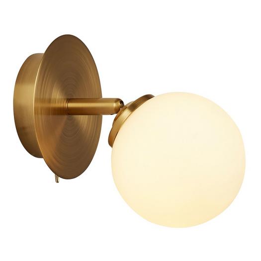 The Brittany wall light with its gold slender stem, round back plate and glowing white opal glass globe is it perfect to add style and elegance to any room. Comes complete with a matching built in toggle switch and adjustable to your desired position.