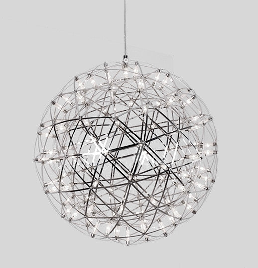 Our striking 60cm XL silver starburst light is the perfect way to make a statement with your interiors. It is inspired by elements of the night sky, comprising of a delicately crafted stainless steel round spherical shape and perfectly finished in LED lights This LED starburst sparkle pendant light will create a talking point in any space and can be placed together with the other size starburst lights to create something truly spectacular