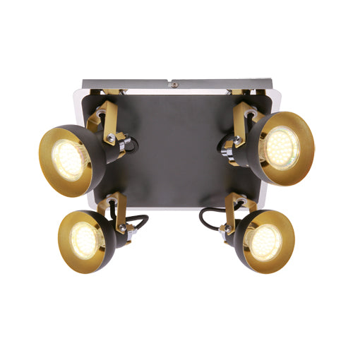 CGC SAFF 4 Head Black Adjustable Wall Ceiling Light With Gold & Chrome Detail