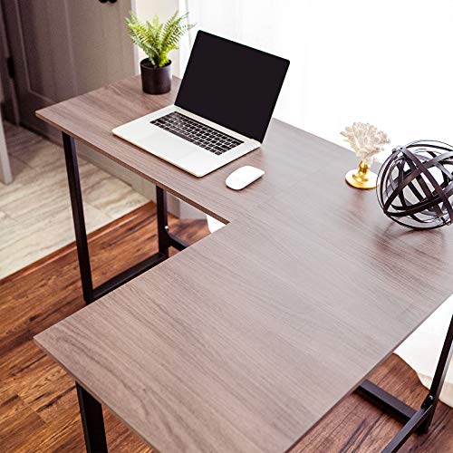 CGC Corner L Shaped Wood Style Home Office Desk Computer Station with Metal Industrial Style Legs