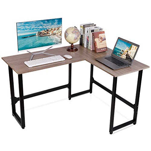 CGC Corner L Shaped Wood Style Home Office Desk Computer Station with Metal Industrial Style Legs