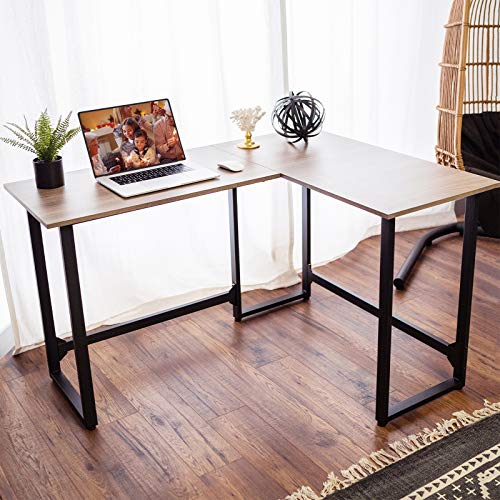 CGC Corner L Shaped Wood Style Home Office Desk Computer Station with Metal Industrial Style Legs